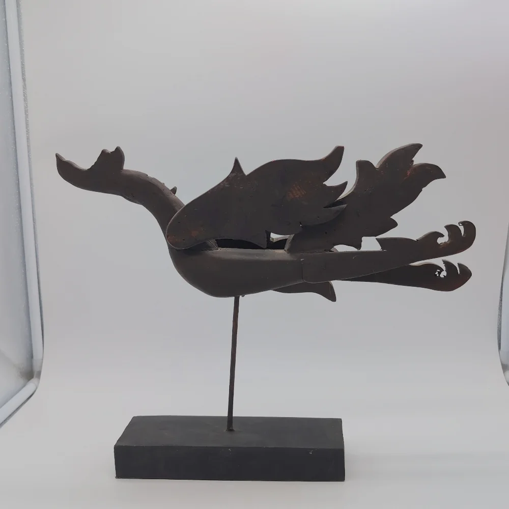 Thailand Carved Dragon/ Phoenix Flying Dewi Sculpture - Picture 3 of 6